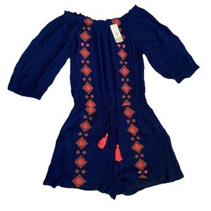 Japna Women Romper M Off-Shoulder Jumpsuit Shorts Royal Blue Viscose 1/2 Sleeve